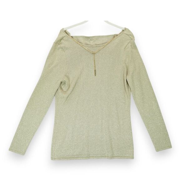 NWT Michael Kors Merlot Women's Khaki Gold Necklace Accent‎ Blouse - Size M $130 - Picture 1 of 7